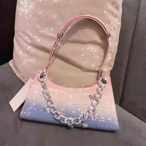 Retro Alligator Skin Pattern Female Handbags Rainbow gradient Chain Shoulder Bags Phone Purse Armpit Bag High Quality PU Leather