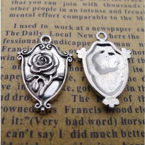 10 pieces/lot Rose flower charm Antique silver color Metal alloy Necklace pendant Bracelet Key chain DIY handmade jeweley making