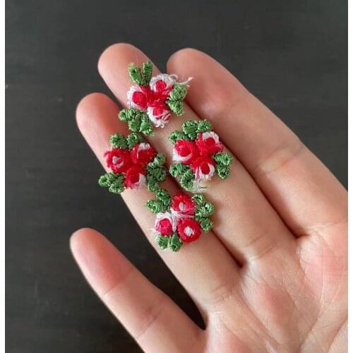 100 Pieces Elegant Mini Cherry Flower Lace Applique Wedding Embroidered Lace Sewing Accessories DIY Handmade Patchwork Crafts