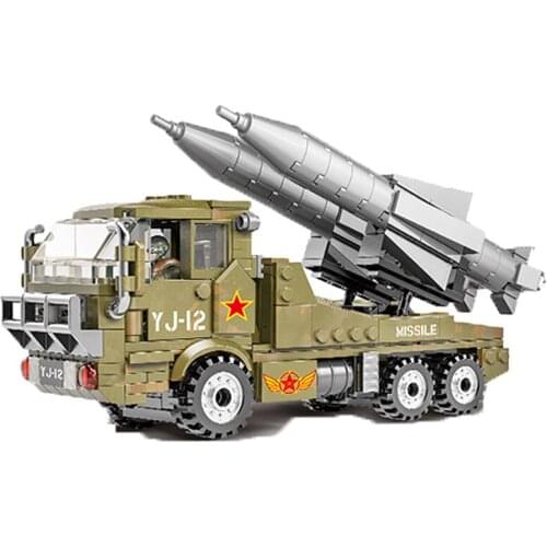 375PCS Military WW2 Army Anti-Ship Missile Vehicle Model Building Blocks Soldier Figures Weapon Truck Bricks Toys for Children