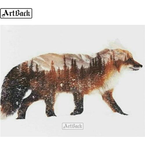 5d diamond painting fox tree abstract landscape full square / round animal 3d diamond mosaic sticker craft embroidery 20x25cm