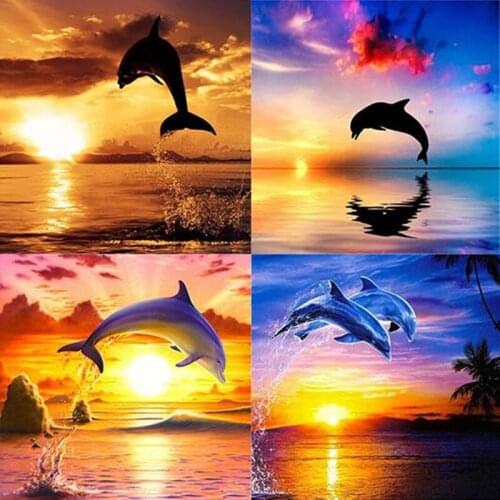 5D Diamond Embroidery Dolphin Sunset Full Diamond DIY Diamond PaintingCross Stitch Rhinestone Mosaic Handmade Decoration Gift