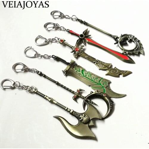 34 Styles Full Set 12cm LOL Keychains Car Key Ring the Exile Riven Diana League Legend Sword Alloy Key Chains Gifts for LoL Fans