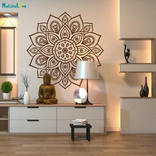 Buddhist Motifs Mandala Flower Wall Sticker Home Décor Yoga Office Sacred Geometry Poster Meditation Vinyl YT3967