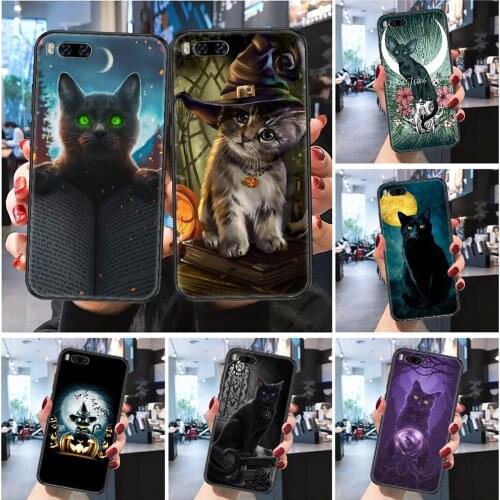 Magic Witch Cat Halloween Phone case For Xiaomi Mi Max Note 3 A2 A3 8 9 9T 10 Lite Pro Ultra Frosted black painting waterproof