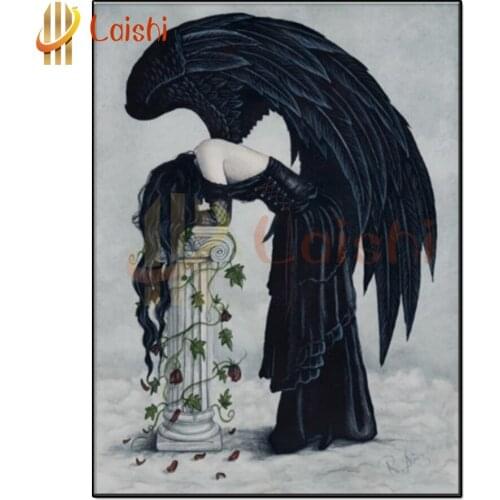 Diy full square round drill Angel who lost hope, black wings diamond painting diamond mazayka embroidery crystal wall decor