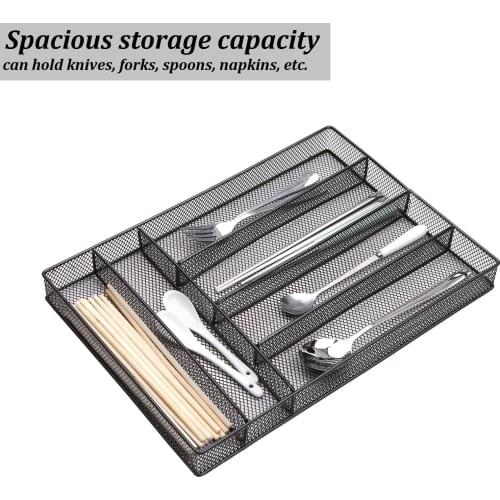 Utensil Storage Mesh 6 Compartments Drain Drawer Cutlery Tray Flatware Organizer Non-Slip Spoon Modern Large Capacity Kitchen