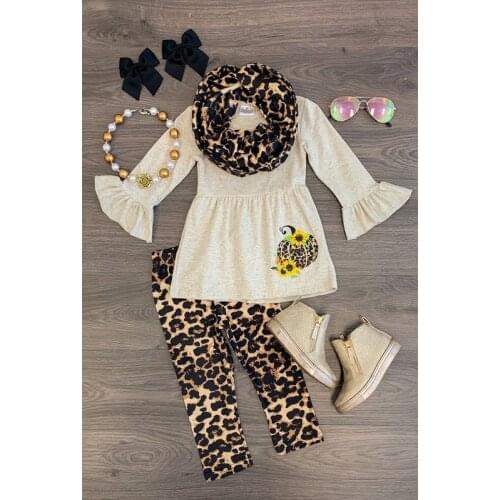 FOCUSNORM 2-7Y Infant Kids Girls Halloween Clothes Sets Pumpkin Leopard Printed Long Sleeve Dress Tops Pants Headband