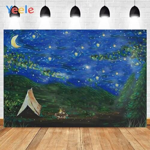 Yeele Blue Night Sky Stars And Moon Mountains Bivouac Background Photophone Photography Backdrop for Decoration Customized Size