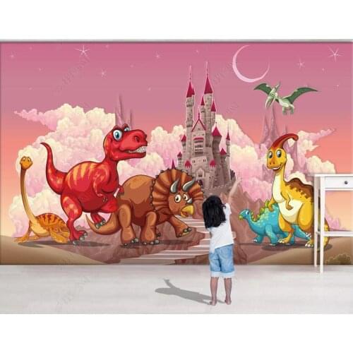 Wallpaper photo 3 d custom mural on the wall Pink fantasy dinosaur castle childrens room decor Wallpaper for walls in rolls