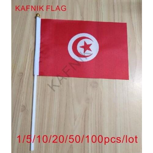 KAFNIK ,10/20/50/100pcs Tunisia small decorative countries flags 14 * 21CM Free shipping quality polyester flag