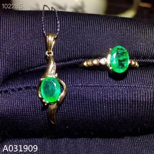 KJJEAXCMY boutique jewelry 18K gold inlaid Natural Emerald pendant ring Female suit support detection popular