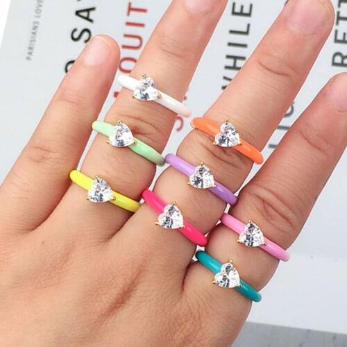 Summer Colour Thin Geometric Enamel Rings For Women Open Adjustable Marcarons Zircon Rings Women Accessories Wholesale PX-13