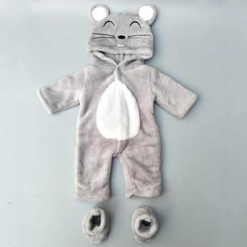 Baby doll clothes for 40cm Baby doll boy clothes pants grey mouse set for 17 inch doll fur jumpsuit