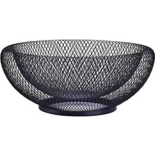 Metal Mesh Creative Countertop Fruit Snacks Basket Bowl Stand for Kitchen, Large Black Decorative Table Centerpiece Holder for B
