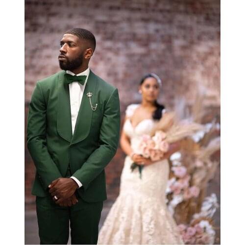 Green Mens Suits Wedding Tuxedos Groom Formal Wear Pants Suit Men Business Evening Prom Blazer tailor-made 2pieces(Jacket+Pants)