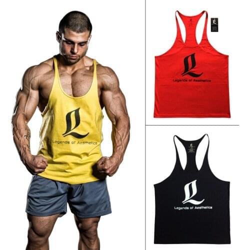 Men Gym Multicolor Muscle Tank Top Fitness Stringers Shirt Sports Y BACK Racer Clothes