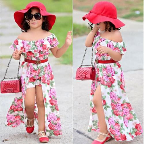 New Summer Toddler Kid Girl Floral Dress 3Pcs Sleeveless Ruffled Off Shoulder Top Shorts Skirt Fashion Outdoor Baby Girl Suit