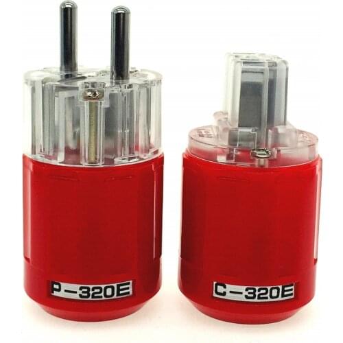 Oyaide HIFI P-320E/C-320E Rhodium Plated Copper Schuko EU AC Power Plug Ver IEC Connector Red transparent DIY