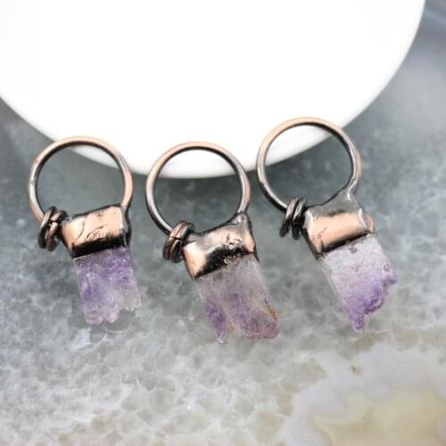 Natural Stone Amethysts Crystal Antique Brass Slab Pendant,Quartz Druzy Vintage Necklace For DIY Jewelry Gift Making Accessories