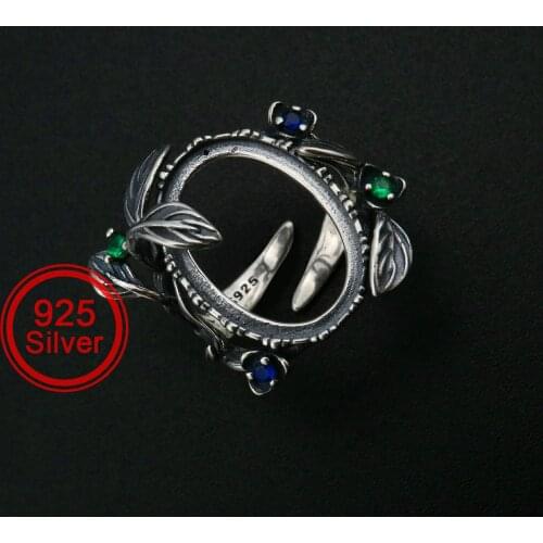 13x18MM Oval Bezel Ring Settings Antiqued Flower Solid 925 Sterling Silver DIY Adjustable Ring Gemstone Supplies 1223114
