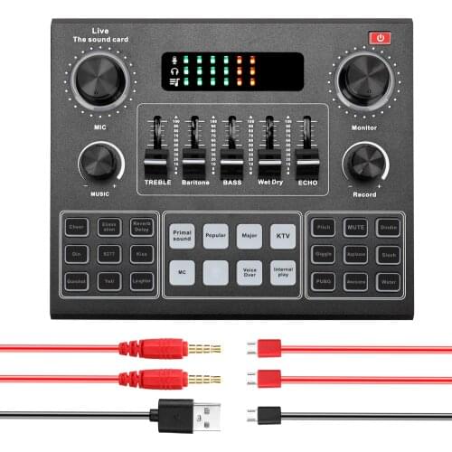 V9 Audio USB Headset Microphone Webcast Live Sound Card 12 Electric Sounds Broadcast for Phone/Computer DSP Audio Chip