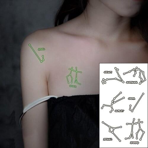 Waterproof Temporary Luminous Tattoo Sticker Constellation Pisces Aries Taurus Cancer Gemini Flash Fake Tatto for Women Men