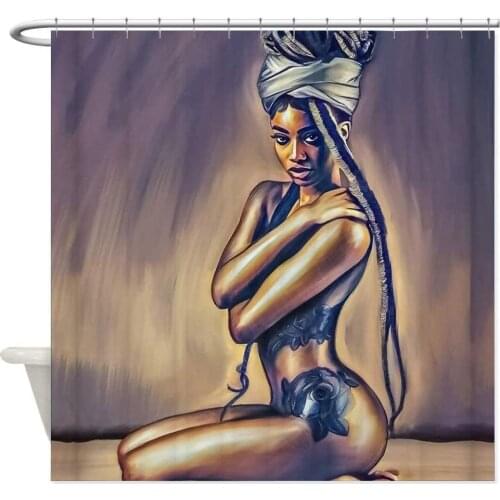 African Woman Shower Curtain, Tattooed Girl Bathroom Décor