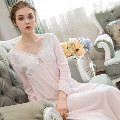 Women Pink Sexy Sleepwear Night dress Lace Nightwear Homewear Long Luxury Nightgown Female Court Gown Court