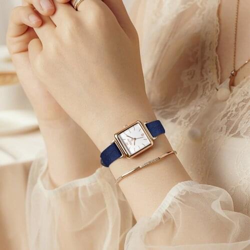Small Retro Square Julius Womens Watch Japan Mov't Hours Fashion Clock Real Leather Bracelet Girls Birthday Gift Box