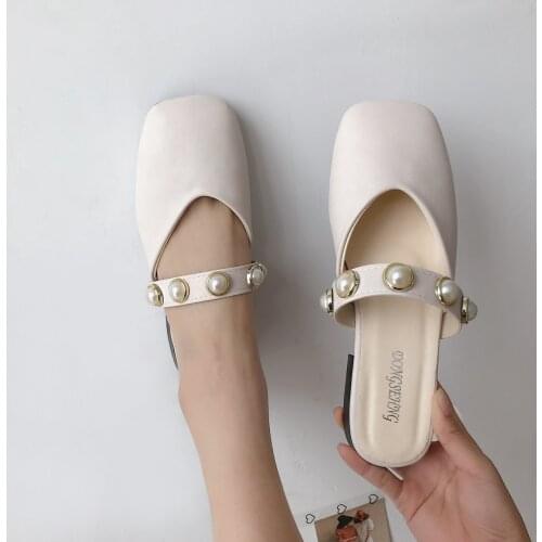 Summer 2021 Fairy Wind Flat and Low Heels Womens Shoes Cute Shallow Beaded Schoolgirl Shoes for Women Korean Casual Shoe A038