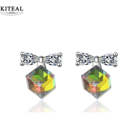 KITEAL 2018 silver plated earrings for female colorful clear cubic zircon cube pendientes to us bear bijoux women
