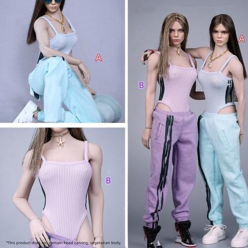 1/6 Scale Female Hip-hop Sexy Clothes Set Sling Top Harlans leggings Suit with Fishermans Hat for 12 inch Figure Body Model