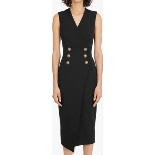 High Quality Solid Color V-Neck Tank Slim breasted Blazer Dress Hem Asymmetrical Classic Bussiness Chic Summer Dress For Female