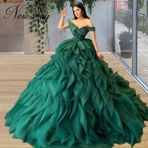 Green Tulle Tiered Prom Dresses Elegant Party Dress 2021 Dubai Vestido De Mujer Dance Performance Gowns Custom Women Prom Dress