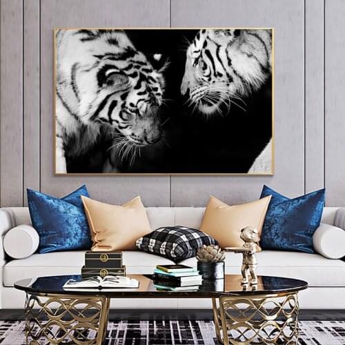 Animal Tiger Canvas Painting Black and White Art Posters and Prints Wall Pictures Modern Aisle Living Room Home Decoration