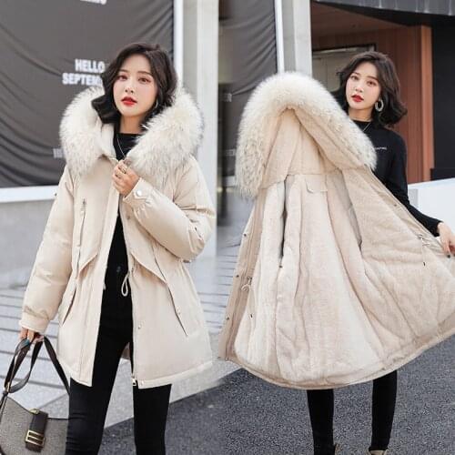 Winter Women Parkas Coat Slim Fleece Fur Collar Hooded Thick Warm padded Coat Casual Female Winter Outwear Jacket parkas Coat