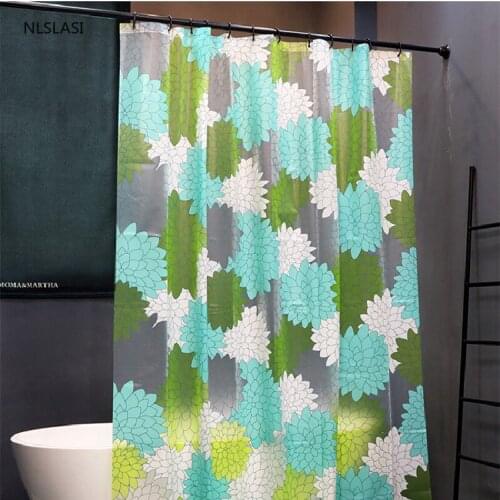 1pc Creative Flower Printing EVA Bath Shower Curtains Frabic Waterproof with Hooks Bathroom Accessories Mildew Proof Curtain