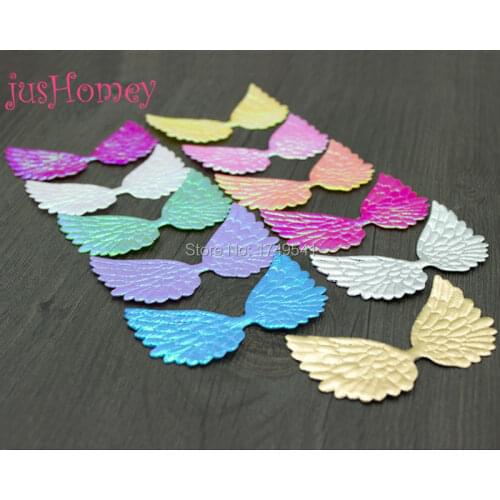 100pcs 75mm BIG Angel Wing Appliques Double Sided Glitter Wing Patches Iridescent Fairy Wing Baby Doll Embellishment
