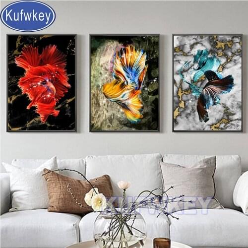 3 Piece Diamond Mosaic Fantasy Colorful Fish Koi Diamond Painting Square Round Diamond Embroidery Animal for New Year Decoratio