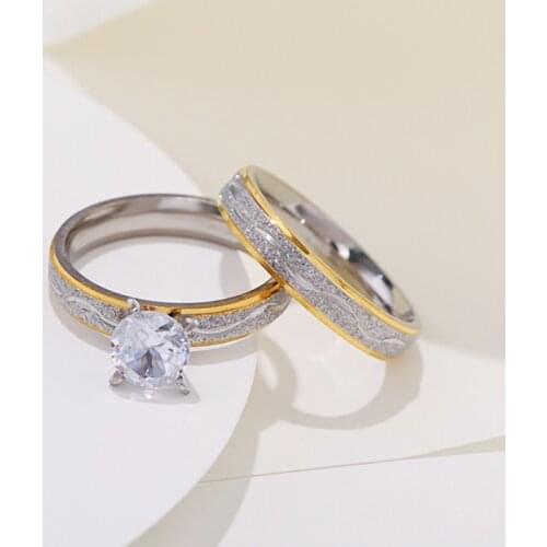 4mm Couple Lover Engagement Rings for Women Men Stainless Steel Ring with Zircon Korean Style Jewelry for Wedding WC033