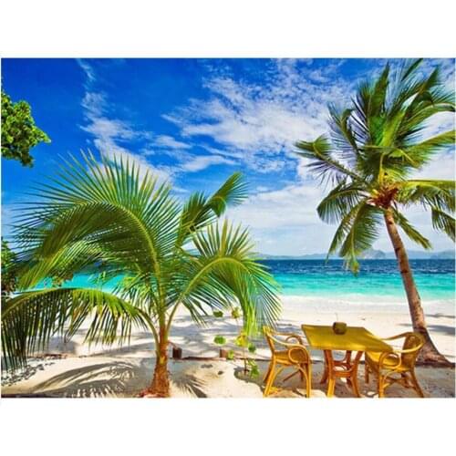 5d Seaside Embroidery Mosaic Craft Palm Tree Diamond Painting Kits Crystal Picture Wall Paper Rhinestone Drawing Christmas Gift