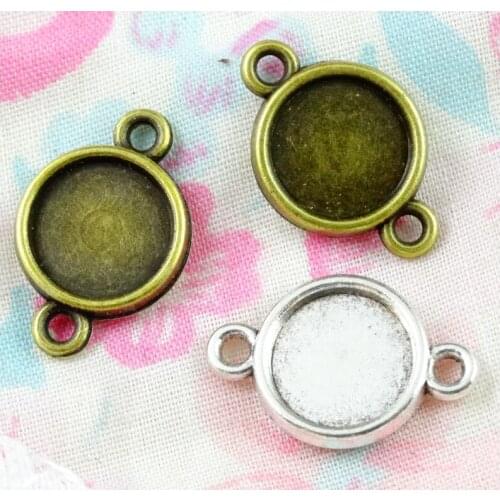 60pcs 12mm Inner Size Antique Bronze Color Antique Silver Plated Double Sides Cabochon Base Cameo Setting Charms Pendant