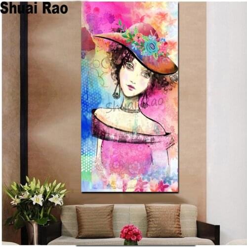 Large New Diamond Painting Full Square round Abstract hat woman,5D DIY Diamond Embroidery Mosaic set Wedding gift