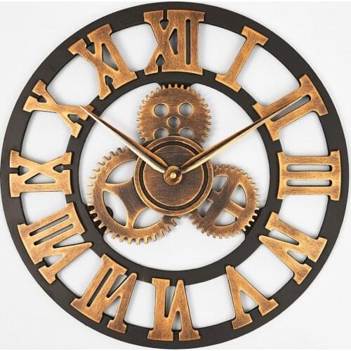 Oversized 3D retro rustic decorative luxury art big gear wooden vintage large wall clock on the wall for gift 20 ince Handmade