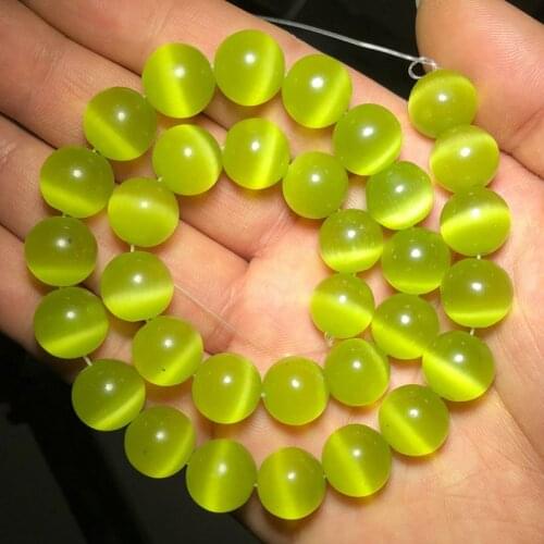 HGKLBB Olive green Cat Eye beads Round glass Spacers charm Loose beads for Jewelry making Opal Stone bracelets DIY 4/6/8/10/12mm