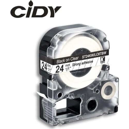 CIDY 24mm Black on Clear ST24KW/LC-6TBW9 LC-6TBW LC 6TBW LC6TBW compatible label tapes for kingjim printer for LW300 LW400 SR150