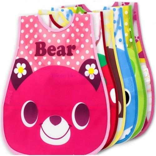 DHL 200pcs Adjustable Baby Bibs EVA Plastic Waterproof Lunch Feeding Bibs Baby Cartoon Feeding Cloth Children Baby Apron