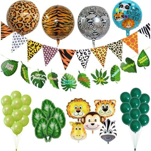 Baby Shower Jungle Safari Party Animal Tiger Lion Zebra Foil Balloons Latex Baloon Birthday Party Decorations Kids Supplies