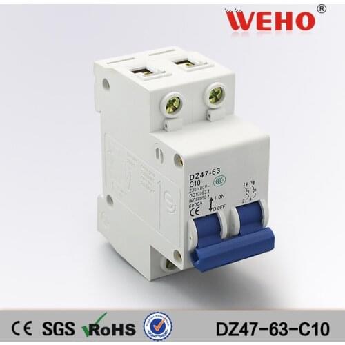 DZ47-63-C10 MCB Breaker 2P 10A Miniature Circuit Breaker IP20